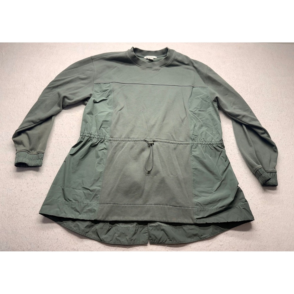 Athleta Womens Mixed Media Bungee Waist Sweatshirt Green Large L Activewear